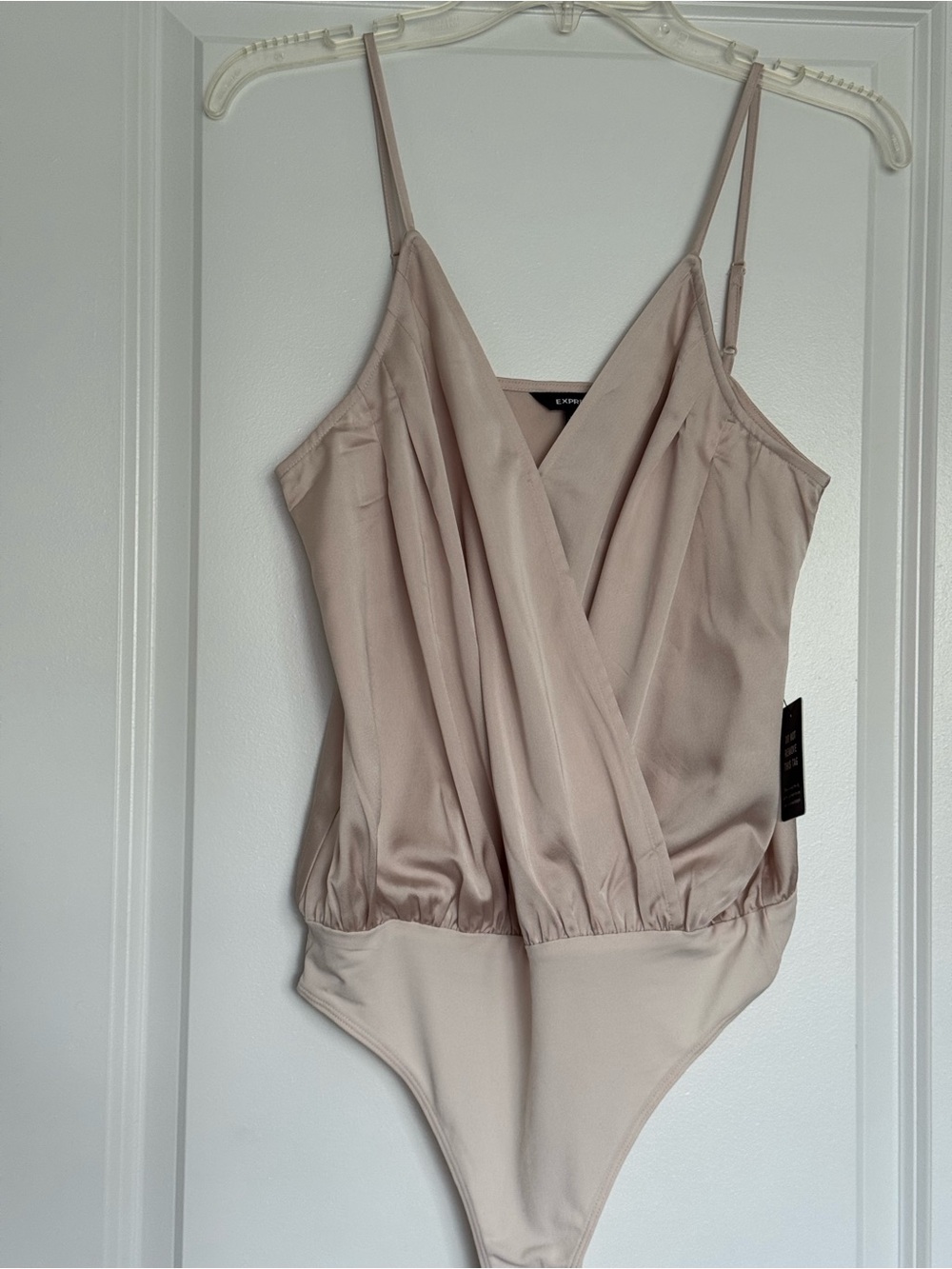Express Cream Draped Surplice Bodysuit